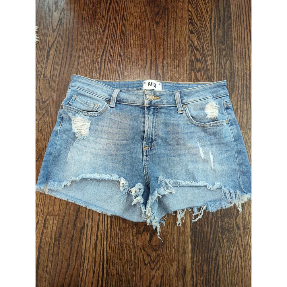 PAIGE Distressed Cut Off Denim Jean Shorts